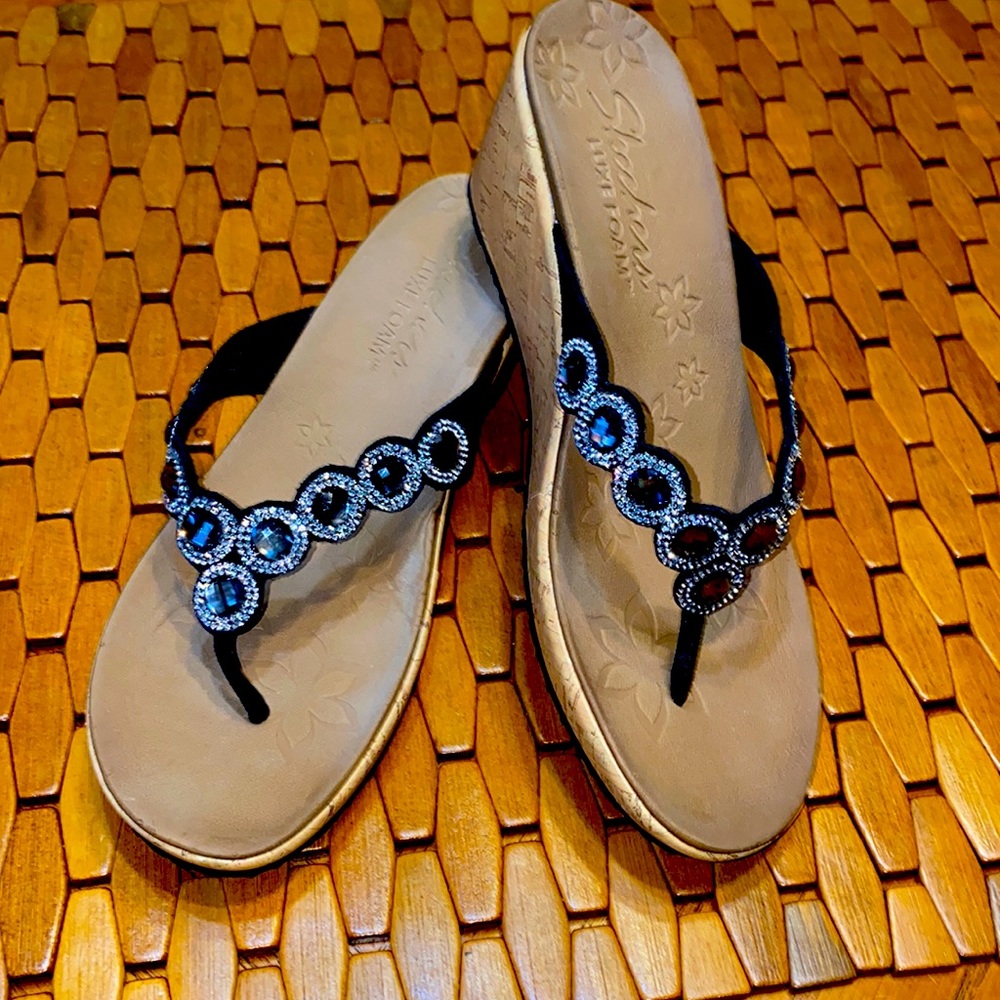 Skechers Womens Luxe Foam Sandals Embellished Black SZ 9